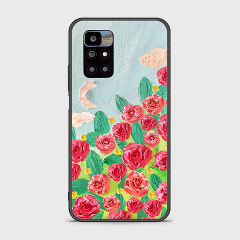 Xiaomi Redmi 10 Cover - Floral Series - Design 10 - Red & Green - HQ Ultra Shine Premium Infinity Glass Soft Silicon Borders Case