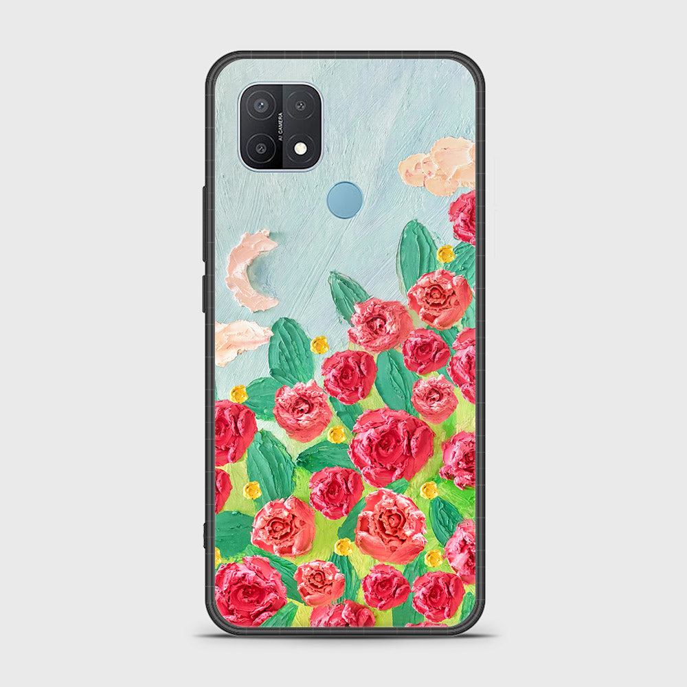 Oppo A15 Cover - Floral Series - Design 10 - Red & Green - HQ Ultra Shine Premium Infinity Glass Soft Silicon Borders Case