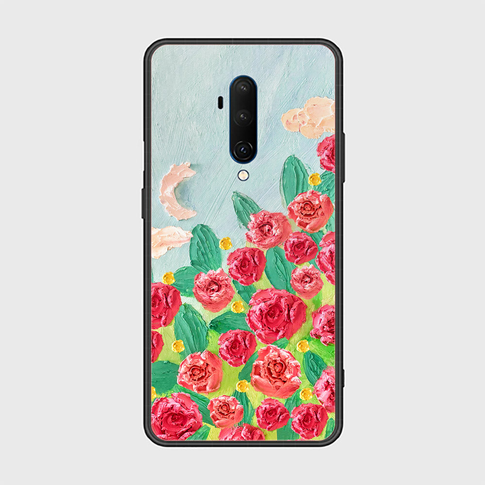 OnePlus 7T Pro Cover - Floral Series - Design 10 - Red & Green - HQ Ultra Shine Premium Infinity Glass Soft Silicon Borders Case