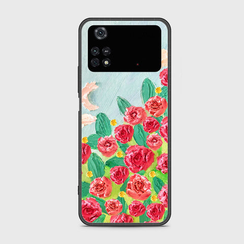 Xiaomi Poco M4 Pro Cover - Floral Series - Design 10 - Red & Green - HQ Ultra Shine Premium Infinity Glass Soft Silicon Borders Case