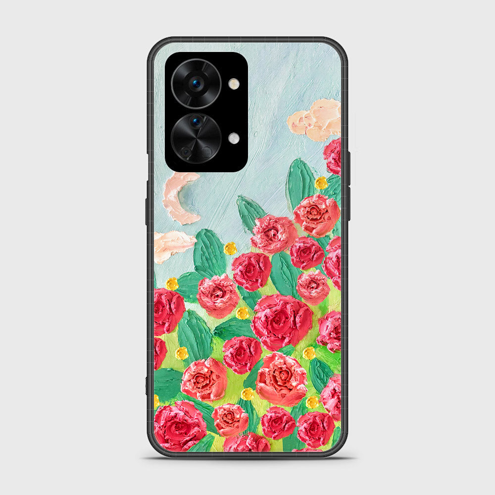 OnePlus Nord 2T Cover - Floral Series - Design 10 - Red & Green - HQ Ultra Shine Premium Infinity Glass Soft Silicon Borders Case