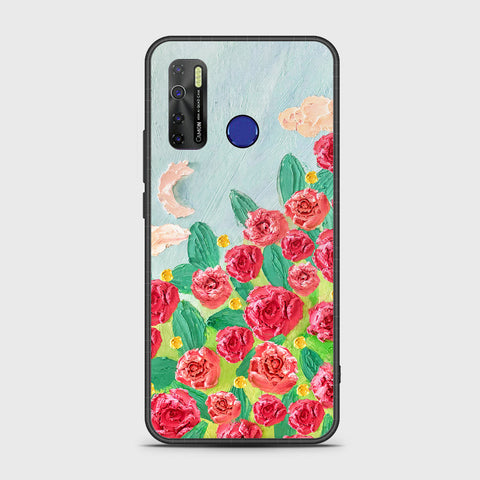 Tecno Camon 15 Cover - Floral Series - Design 10 - Red & Green - HQ Ultra Shine Premium Infinity Glass Soft Silicon Borders Case