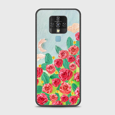 Tecno Camon 16 Cover - Floral Series - Design 10 - Red & Green - HQ Ultra Shine Premium Infinity Glass Soft Silicon Borders Case