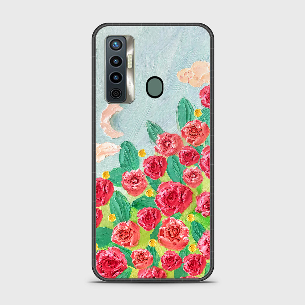 Tecno Camon 17 Cover - Floral Series - Design 10 - Red & Green - HQ Ultra Shine Premium Infinity Glass Soft Silicon Borders Case