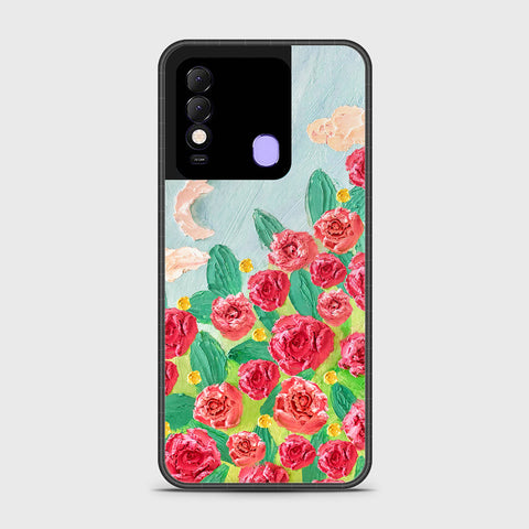 Tecno Spark 8 Cover - Floral Series - Design 10 - Red & Green - HQ Ultra Shine Premium Infinity Glass Soft Silicon Borders Case