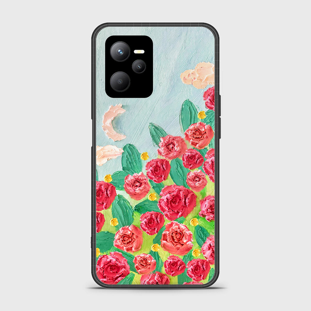 Realme Narzo 50A Prime Cover - Floral Series - Design 10 - Red & Green - HQ Ultra Shine Premium Infinity Glass Soft Silicon Borders Case