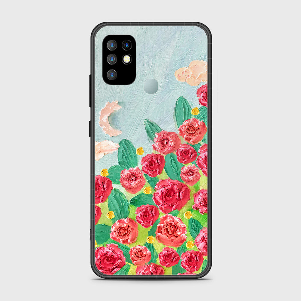 Infinix Hot 10 Cover - Floral Series - Design 10 - Red & Green - HQ Ultra Shine Premium Infinity Glass Soft Silicon Borders Case