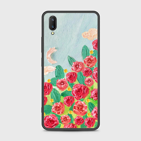 Vivo V11 Pro Cover - Floral Series - Design 10 - Red & Green - HQ Ultra Shine Premium Infinity Glass Soft Silicon Borders Case