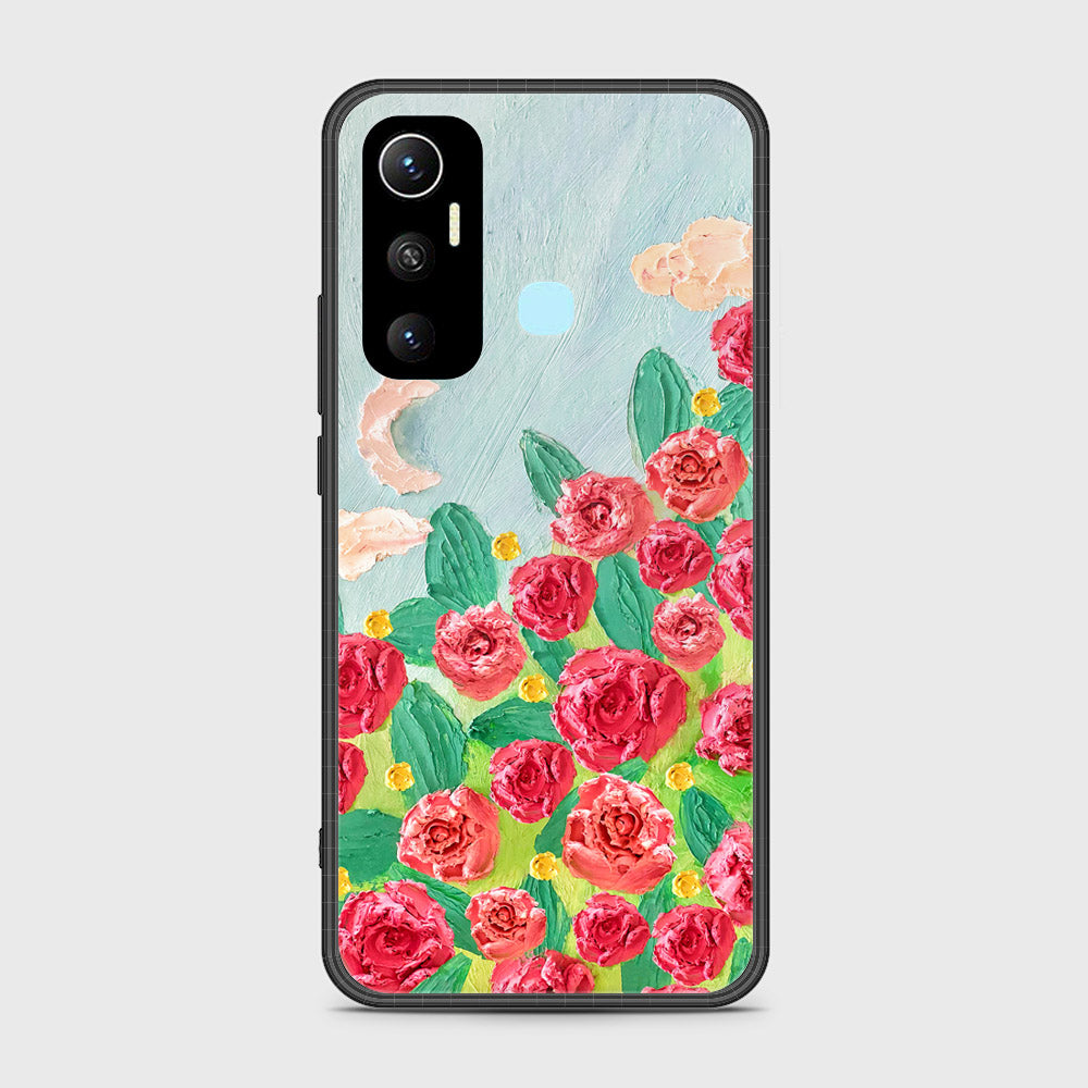 Infinix Hot 11 Cover - Floral Series - Design 10 - Red & Green - HQ Ultra Shine Premium Infinity Glass Soft Silicon Borders Case