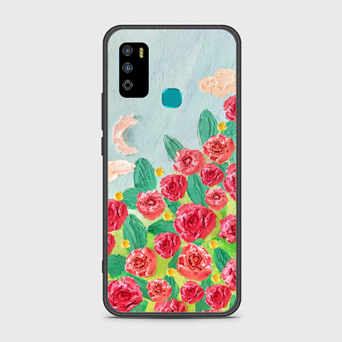 Infinix Hot 9 Play Cover - Floral Series - Design 10 - Red & Green - HQ Ultra Shine Premium Infinity Glass Soft Silicon Borders Case