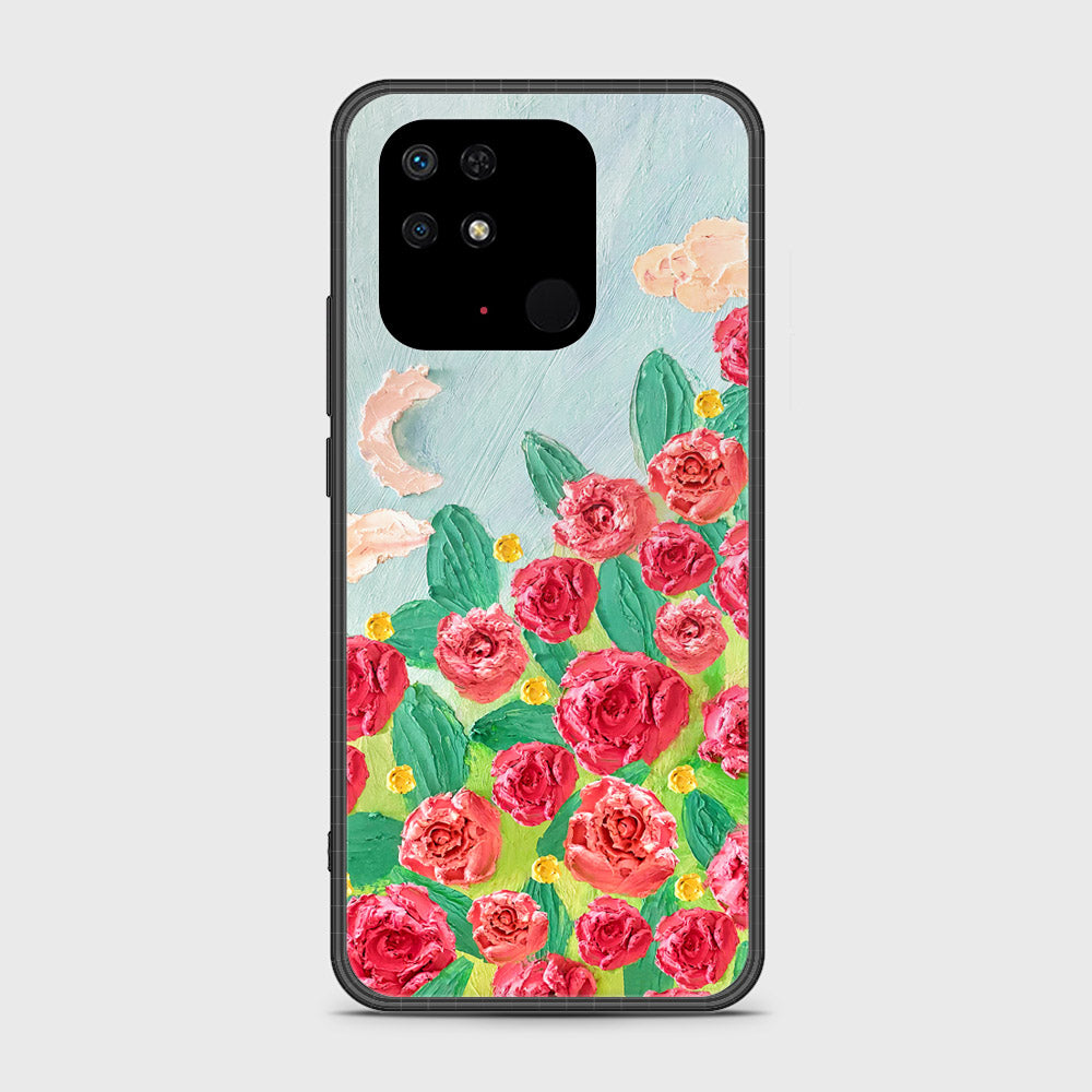 Xiaomi Redmi 10C Cover - Floral Series - Design 10 - Red & Green - HQ Ultra Shine Premium Infinity Glass Soft Silicon Borders Case