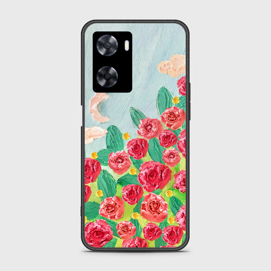 Oppo A57e Cover - Floral Series - Design 10 - Red & Green - HQ Ultra Shine Premium Infinity Glass Soft Silicon Borders Case