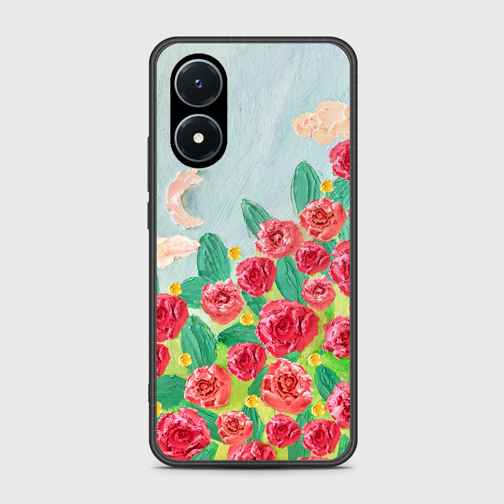 Vivo Y02s Cover - Floral Series - Design 10 - Red & Green - HQ Ultra Shine Premium Infinity Glass Soft Silicon Borders Case