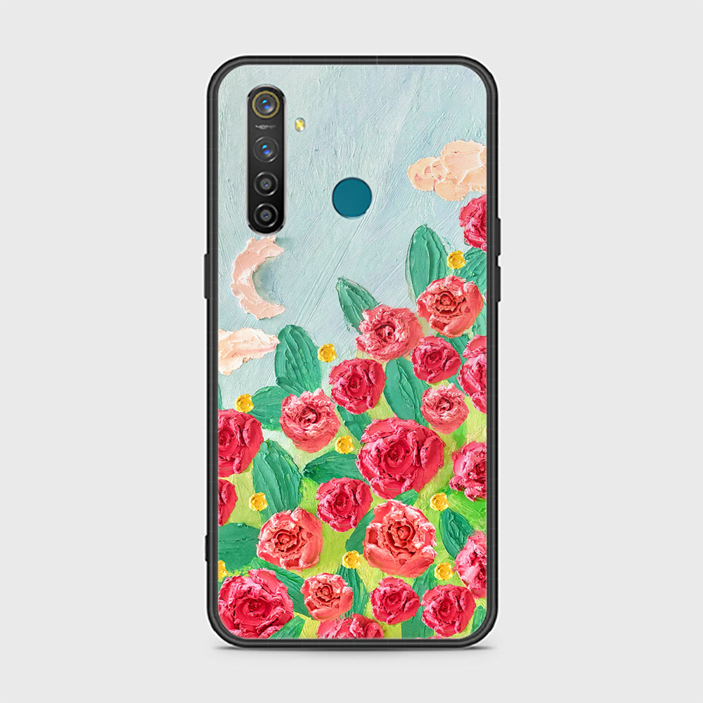 Realme 5 Pro Cover - Floral Series - Design 10 - Red & Green - HQ Ultra Shine Premium Infinity Glass Soft Silicon Borders Case