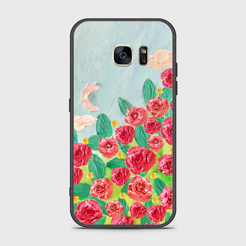 Samsung Galaxy S7 Cover - Floral Series - Design 10 - Red & Green - HQ Ultra Shine Premium Infinity Glass Soft Silicon Borders Case