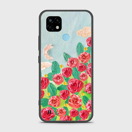 Realme C21 Cover - Floral Series - Design 10 - Red & Green - HQ Ultra Shine Premium Infinity Glass Soft Silicon Borders Case