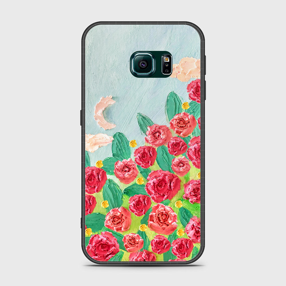 Samsung Galaxy S6 Edge Plus Cover - Floral Series - Design 10 - Red & Green - HQ Ultra Shine Premium Infinity Glass Soft Silicon Borders Case