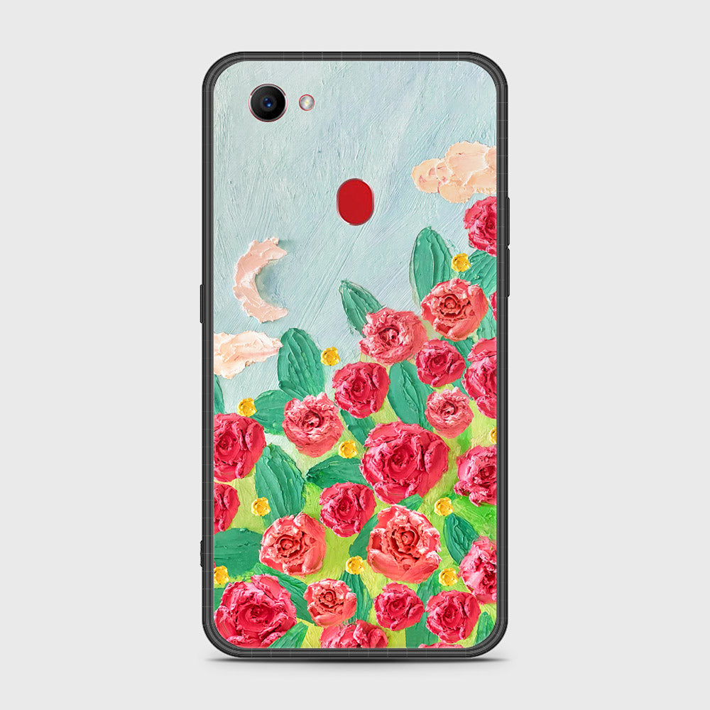 Oppo F7 Cover - Floral Series - Design 10 - Red & Green - HQ Ultra Shine Premium Infinity Glass Soft Silicon Borders Case