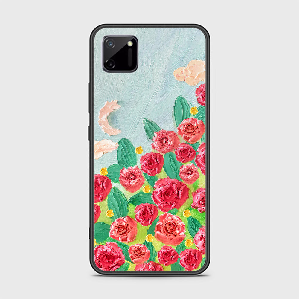 Realme C11 Cover - Floral Series - Design 10 - Red & Green - HQ Ultra Shine Premium Infinity Glass Soft Silicon Borders Case