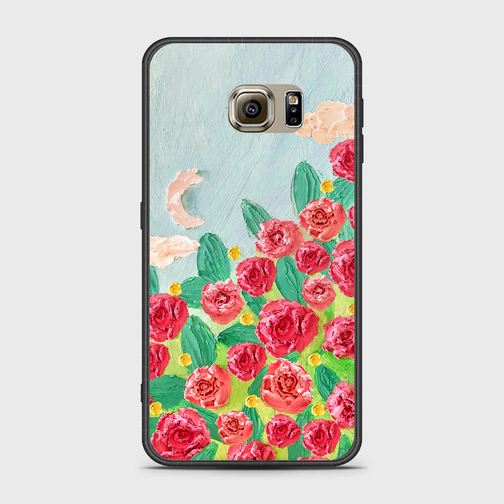 Samsung Galaxy S6 Cover - Floral Series - Design 10 - Red & Green - HQ Ultra Shine Premium Infinity Glass Soft Silicon Borders Case