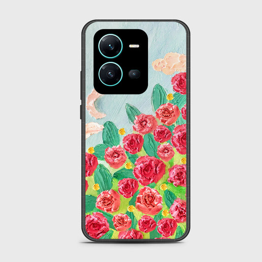 Vivo V25 5G Cover - Floral Series - Design 10 - Red & Green - HQ Ultra Shine Premium Infinity Glass Soft Silicon Borders Case