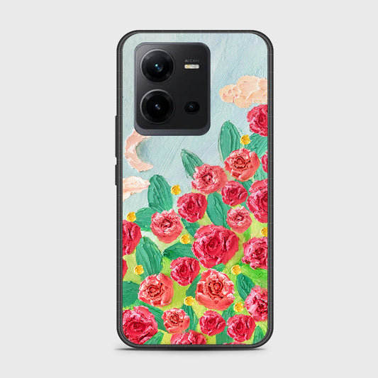 Vivo V25e Cover - Floral Series - Design 10 - Red & Green - HQ Ultra Shine Premium Infinity Glass Soft Silicon Borders Case