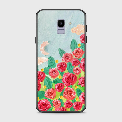 Samsung Galaxy J6 2018 Cover - Floral Series - Design 10 - Red & Green - HQ Ultra Shine Premium Infinity Glass Soft Silicon Borders Case