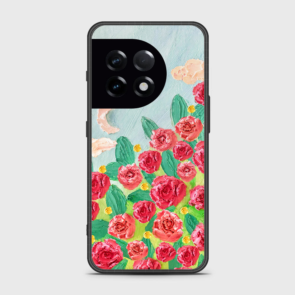 OnePlus Ace 2 Cover - Floral Series - Design 10 - Red & Green - HQ Ultra Shine Premium Infinity Glass Soft Silicon Borders Case