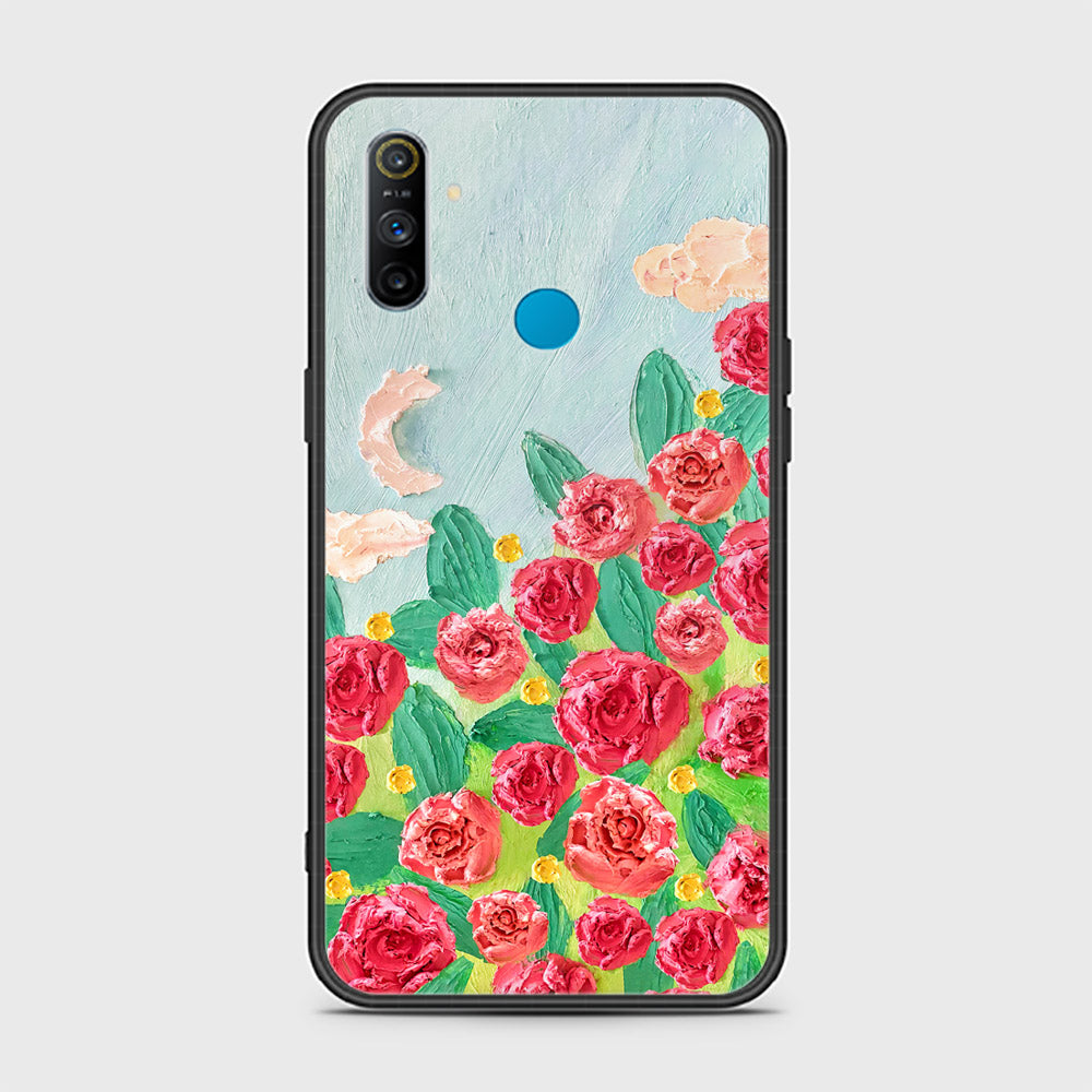 Realme 6i Cover - Floral Series - Design 10 - Red & Green - HQ Ultra Shine Premium Infinity Glass Soft Silicon Borders Case