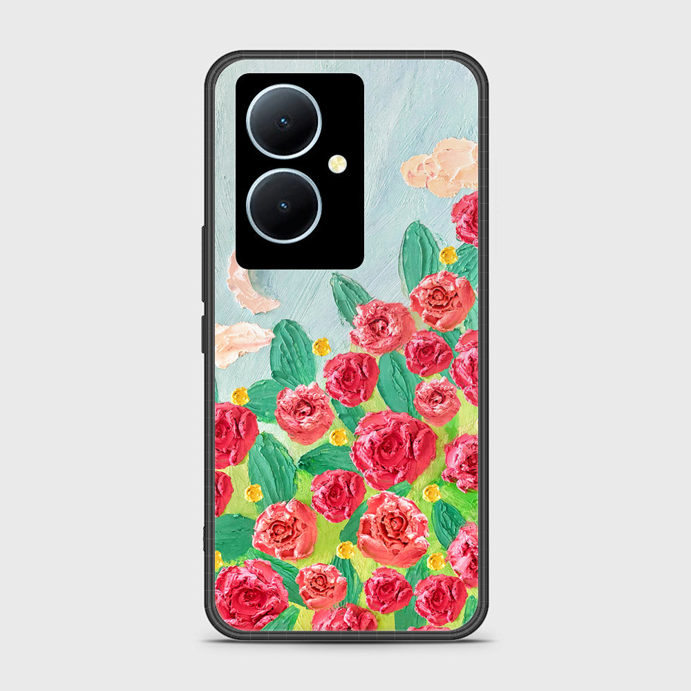 Vivo Y78 Cover - Floral Series - Design 10 - Red & Green - HQ Ultra Shine Premium Infinity Glass Soft Silicon Borders Case