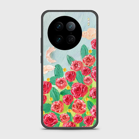 Vivo X90 Pro Cover - Floral Series - Design 10 - Red & Green - HQ Ultra Shine Premium Infinity Glass Soft Silicon Borders Case