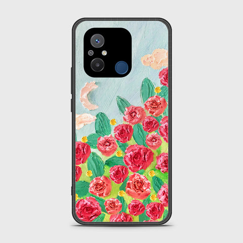 Xiaomi Poco C55 Cover - Floral Series - Design 10 - Red & Green - HQ Ultra Shine Premium Infinity Glass Soft Silicon Borders Case