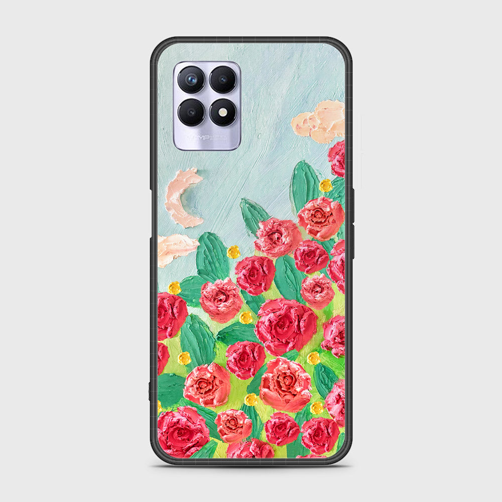 Realme 8i Cover - Floral Series - Design 10 - Red & Green - HQ Ultra Shine Premium Infinity Glass Soft Silicon Borders Case