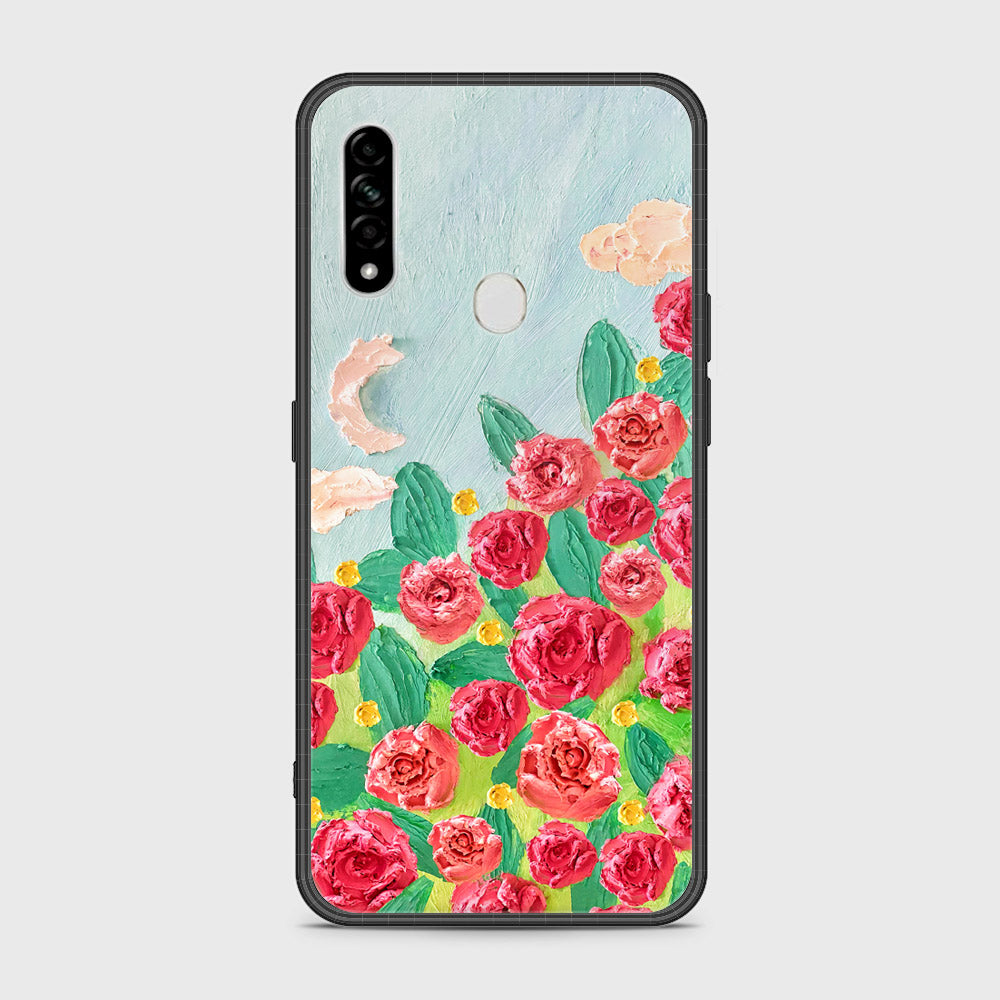 Oppo A8 Cover - Floral Series - Design 10 - Red & Green - HQ Ultra Shine Premium Infinity Glass Soft Silicon Borders Case