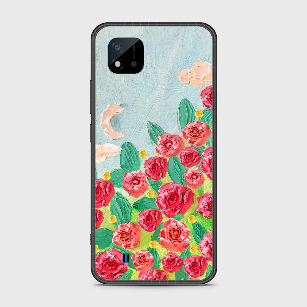 Realme Narzo 50i Cover - Floral Series - Design 10 - Red & Green - HQ Ultra Shine Premium Infinity Glass Soft Silicon Borders Case