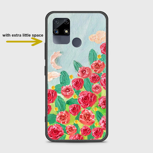 Realme C25 Cover - Floral Series - Design 10 - Red & Green - HQ Ultra Shine Premium Infinity Glass Soft Silicon Borders Case