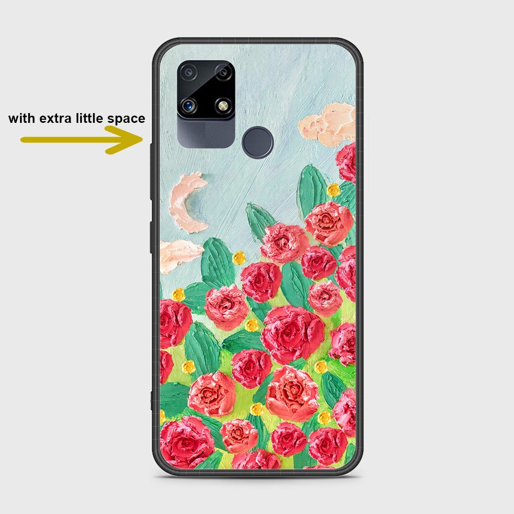 Realme Narzo 30A Cover - Floral Series - Design 10 - Red & Green - HQ Ultra Shine Premium Infinity Glass Soft Silicon Borders Case