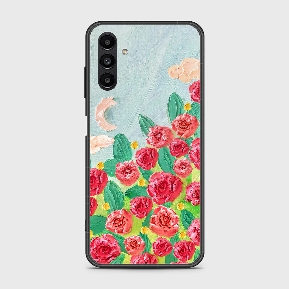 Samsung Galaxy A13 5G Cover - Floral Series - Design 10 - Red & Green - HQ Ultra Shine Premium Infinity Glass Soft Silicon Borders Case