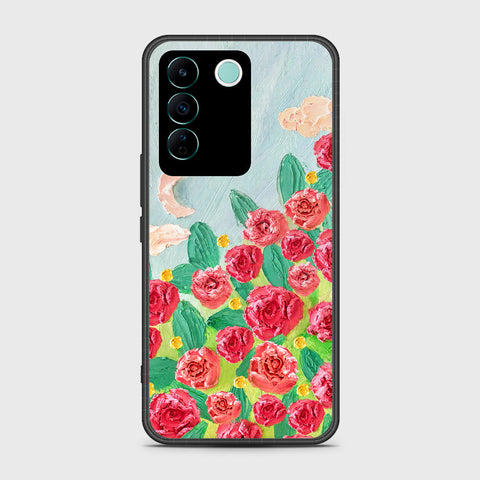 Vivo V27e Cover - Floral Series - Design 10 - Red & Green - HQ Ultra Shine Premium Infinity Glass Soft Silicon Borders Case