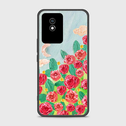 Vivo Y02 Cover - Floral Series - Design 10 - Red & Green - HQ Ultra Shine Premium Infinity Glass Soft Silicon Borders Case