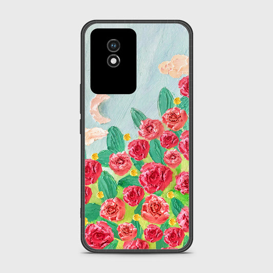 Vivo Y02t Cover - Floral Series - Design 10 - Red & Green - HQ Ultra Shine Premium Infinity Glass Soft Silicon Borders Case