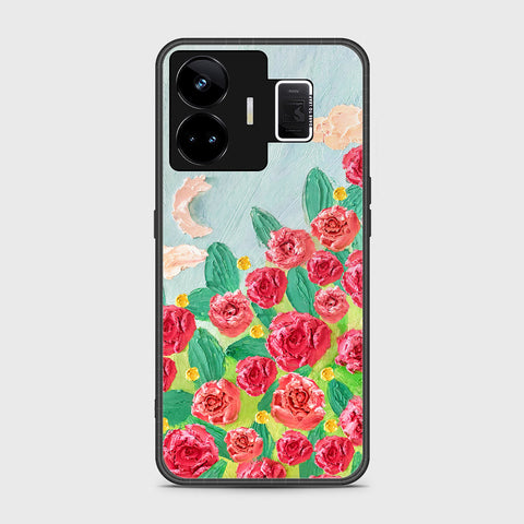 Realme GT3 Cover - Floral Series - Design 10 - Red & Green - HQ Ultra Shine Premium Infinity Glass Soft Silicon Borders Case