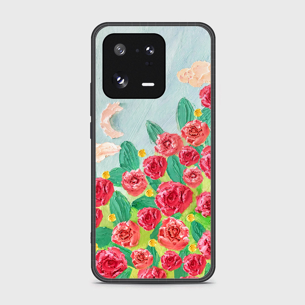 Xiaomi 13 Pro Cover - Floral Series - Design 10 - Red & Green - HQ Ultra Shine Premium Infinity Glass Soft Silicon Borders Case