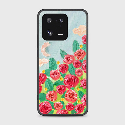 Xiaomi Civi 3 Cover - Floral Series - Design 10 - Red & Green - HQ Ultra Shine Premium Infinity Glass Soft Silicon Borders Case