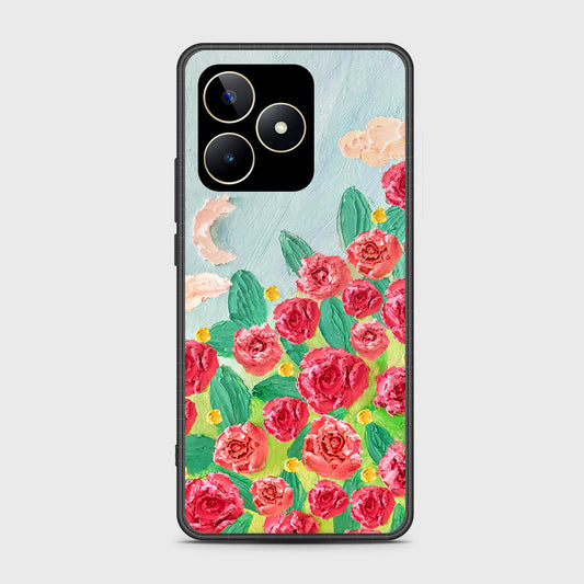 Realme Note 50 Cover - Floral Series - Design 10 - Red & Green - HQ Ultra Shine Premium Infinity Glass Soft Silicon Borders Case