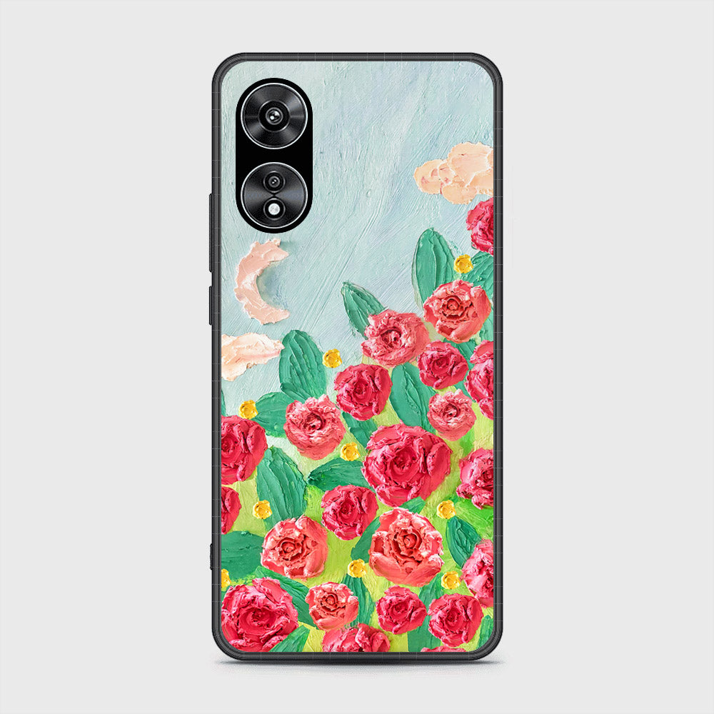 Oppo A97 5G Cover - Floral Series - Design 10 - Red & Green - HQ Ultra Shine Premium Infinity Glass Soft Silicon Borders Case