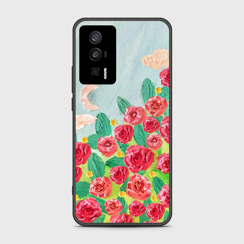 Xiaomi Redmi K60 Cover - Floral Series - Design 10 - Red & Green - HQ Ultra Shine Premium Infinity Glass Soft Silicon Borders Case