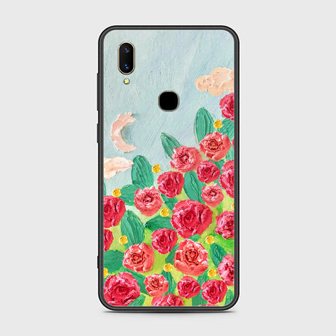 Vivo V11i Cover - Floral Series - Design 10 - Red & Green - HQ Ultra Shine Premium Infinity Glass Soft Silicon Borders Case