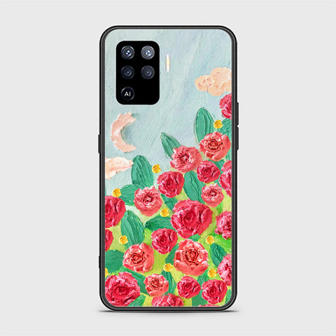 Oppo A94 Cover - Floral Series - Design 10 - Red & Green - HQ Ultra Shine Premium Infinity Glass Soft Silicon Borders Case