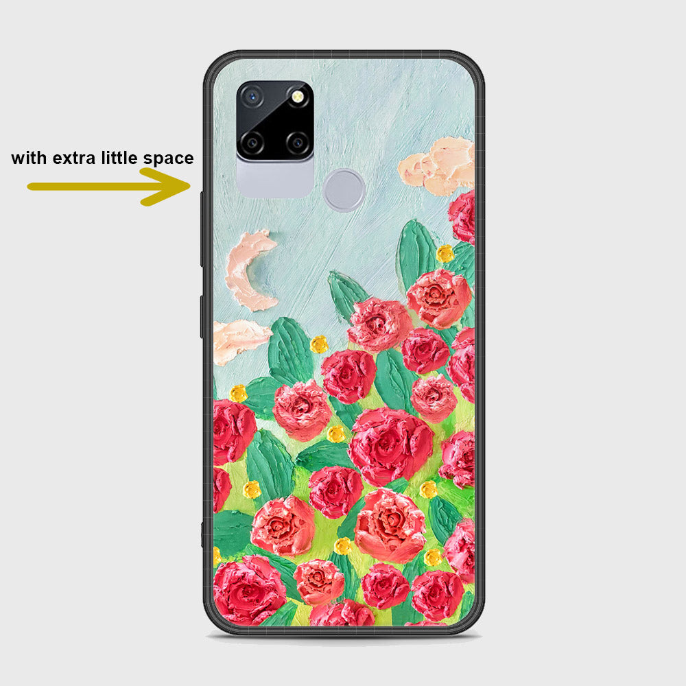 Realme C12 Cover - Floral Series - Design 10 - Red & Green - HQ Ultra Shine Premium Infinity Glass Soft Silicon Borders Case